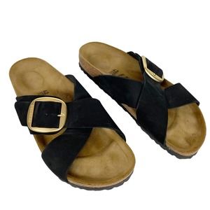 Birkenstock Siena Big Buckle Sandals Nubuck Leather Black Crisscross Strap 42